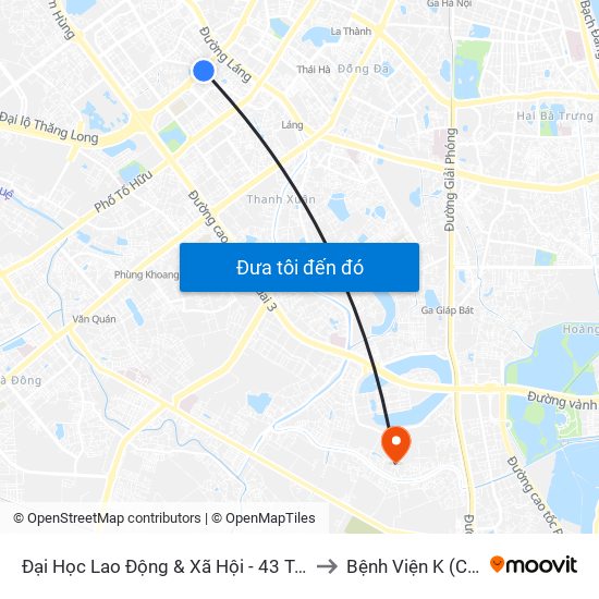 Đại Học Lao Động & Xã Hội - 43 Trần Duy Hưng to Bệnh Viện K (Cơ Sở 2) map