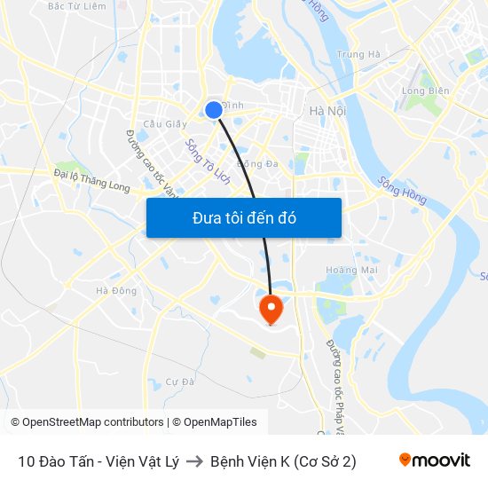 10 Đào Tấn - Viện Vật Lý to Bệnh Viện K (Cơ Sở 2) map