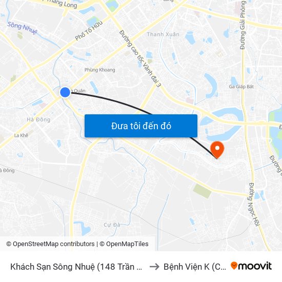 Khách Sạn Sông Nhuệ (148 Trần Phú- Hà Đông) to Bệnh Viện K (Cơ Sở 2) map