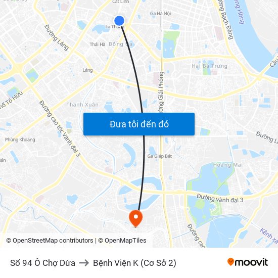 Số 94 Ô Chợ Dừa to Bệnh Viện K (Cơ Sở 2) map