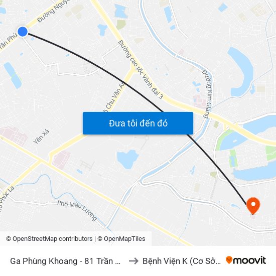 Ga Phùng Khoang - 81 Trần Phú to Bệnh Viện K (Cơ Sở 2) map