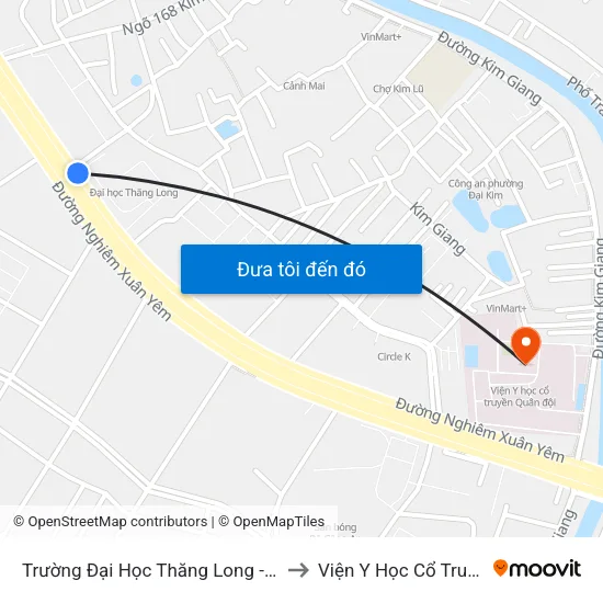 Trường Đại Học Thăng Long - Nghiêm Xuân Yêm to Viện Y Học Cổ Truyền Quân Đội map