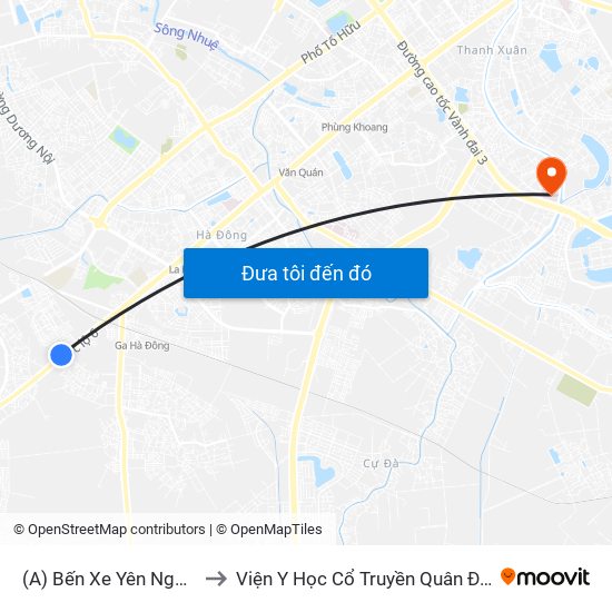 (A) Bến Xe Yên Nghĩa to Viện Y Học Cổ Truyền Quân Đội map