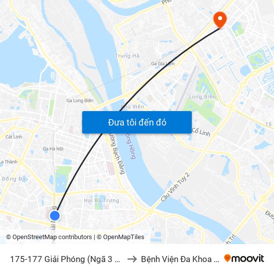 175-177 Giải Phóng (Ngã 3 Lê Thanh Nghị) to Bệnh Viện Đa Khoa Đức Giang map
