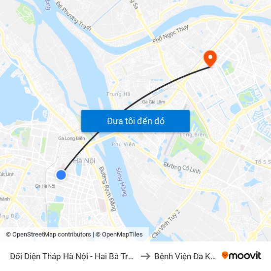 Đối Diện Tháp Hà Nội - Hai Bà Trưng (Cạnh 56 Hai Bà Trưng) to Bệnh Viện Đa Khoa Đức Giang map