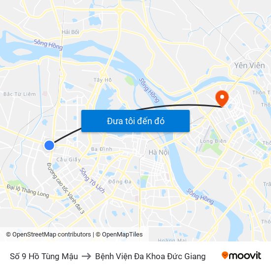 Số 9 Hồ Tùng Mậu to Bệnh Viện Đa Khoa Đức Giang map