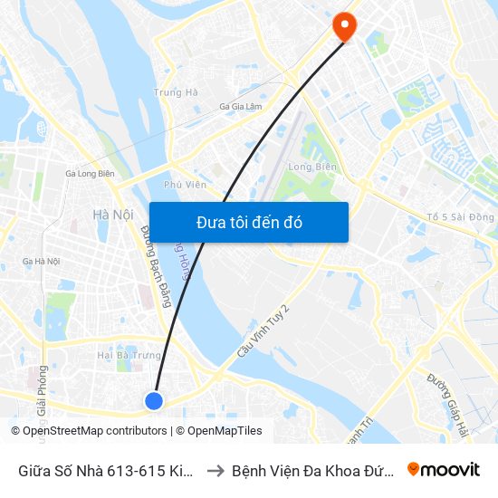 Giữa Số Nhà 613-615 Kim Ngưu to Bệnh Viện Đa Khoa Đức Giang map