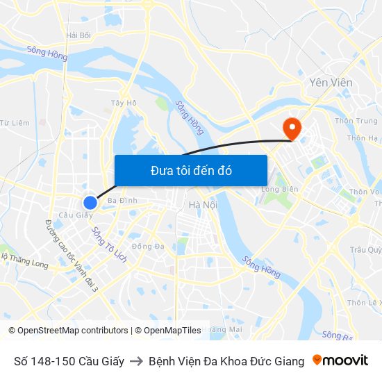 Số 148-150 Cầu Giấy to Bệnh Viện Đa Khoa Đức Giang map