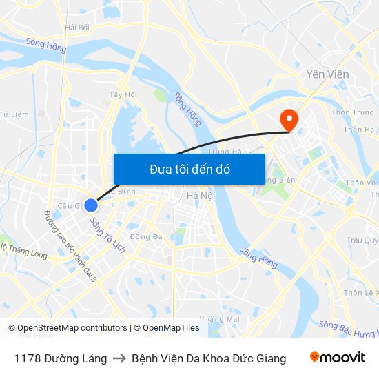 1178 Đường Láng to Bệnh Viện Đa Khoa Đức Giang map