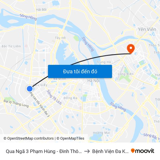 Qua Ngã 3 Phạm Hùng - Đình Thôn (Hướng Đi Phạm Văn Đồng) to Bệnh Viện Đa Khoa Đức Giang map