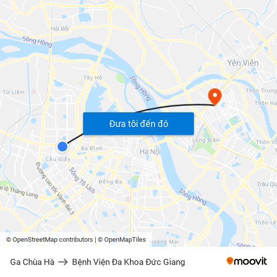 Ga Chùa Hà to Bệnh Viện Đa Khoa Đức Giang map