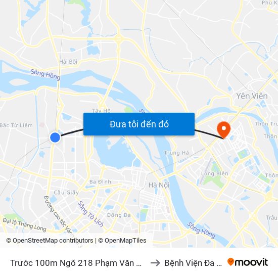 Trước 100m Ngõ 218 Phạm Văn Đồng (Đối Diện Công Viên Hòa Bình) to Bệnh Viện Đa Khoa Đức Giang map