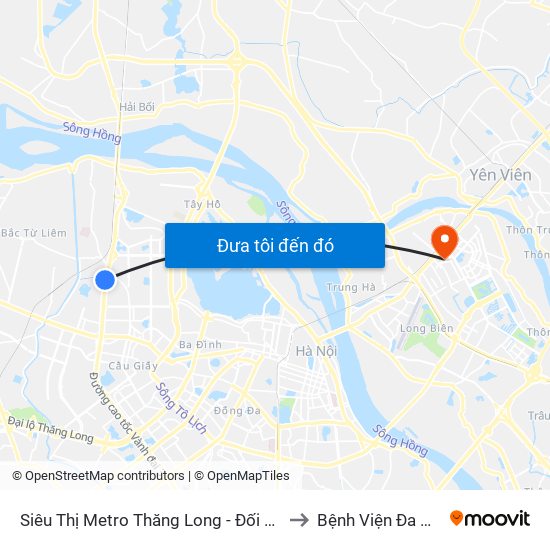 Siêu Thị Metro Thăng Long - Đối Diện Ngõ 599 Phạm Văn Đồng to Bệnh Viện Đa Khoa Đức Giang map
