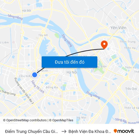 Điểm Trung Chuyển Cầu Giấy - Gtvt 02 to Bệnh Viện Đa Khoa Đức Giang map