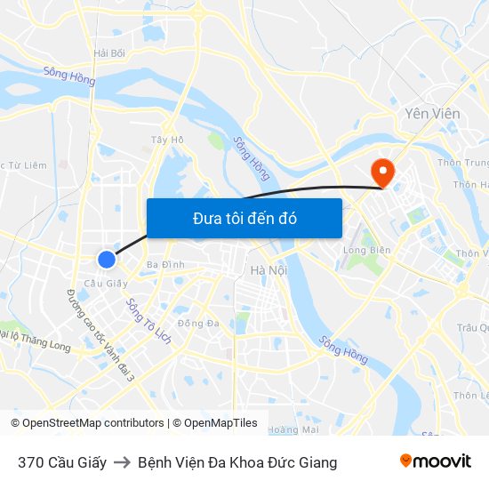 370 Cầu Giấy to Bệnh Viện Đa Khoa Đức Giang map