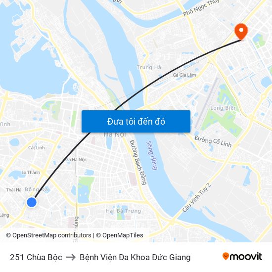 251 Chùa Bộc to Bệnh Viện Đa Khoa Đức Giang map