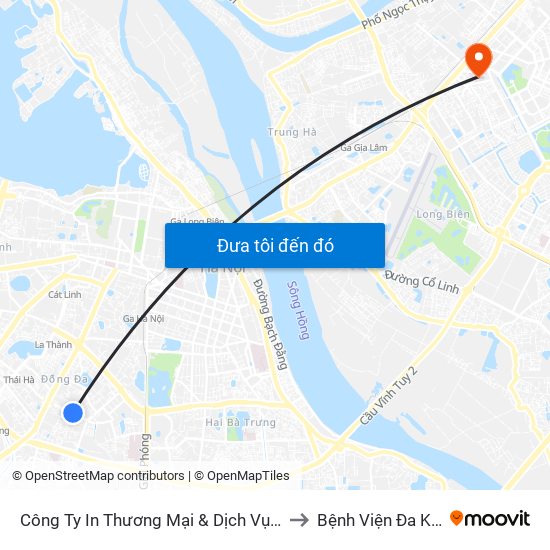 Công Ty In Thương Mại & Dịch Vụ Ngân Hàng - Số 10 Chùa Bộc to Bệnh Viện Đa Khoa Đức Giang map