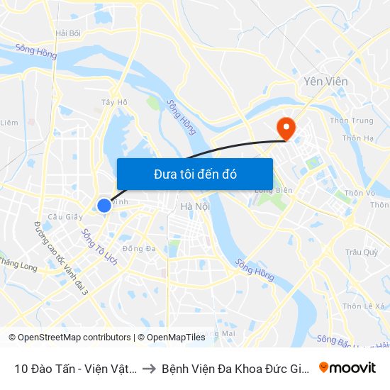 10 Đào Tấn - Viện Vật Lý to Bệnh Viện Đa Khoa Đức Giang map