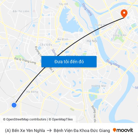 (A) Bến Xe Yên Nghĩa to Bệnh Viện Đa Khoa Đức Giang map