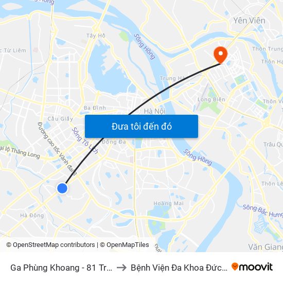 Ga Phùng Khoang - 81 Trần Phú to Bệnh Viện Đa Khoa Đức Giang map
