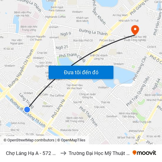 Chợ Láng Hạ A - 572 Đường Láng to Trường Đại Học Mỹ Thuật Công Nghiệp map