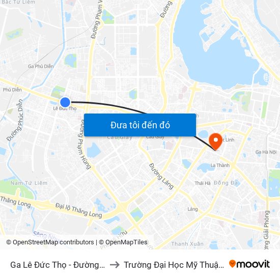Ga Lê Đức Thọ - Đường Hồ Tùng Mậu to Trường Đại Học Mỹ Thuật Công Nghiệp map