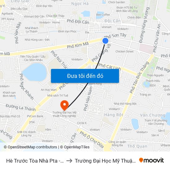 Hè Trước Tòa Nhà Pta - Số 1 Kim Mã to Trường Đại Học Mỹ Thuật Công Nghiệp map