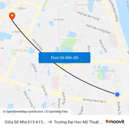 Giữa Số Nhà 613-615 Kim Ngưu to Trường Đại Học Mỹ Thuật Công Nghiệp map