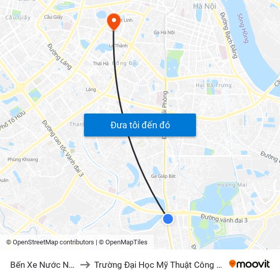 Bến Xe Nước Ngầm to Trường Đại Học Mỹ Thuật Công Nghiệp map