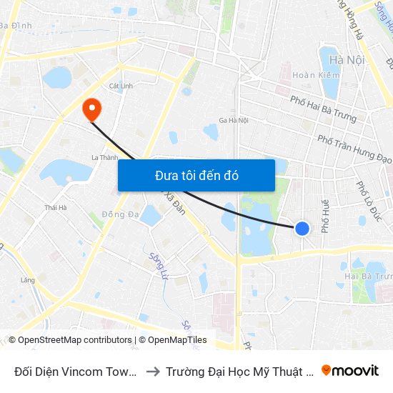 Đối Diện Vincom Tower - Bà Triệu to Trường Đại Học Mỹ Thuật Công Nghiệp map