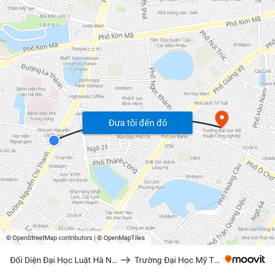 Đối Diện Đại Học Luật Hà Nội - Nguyễn Chí Thanh to Trường Đại Học Mỹ Thuật Công Nghiệp map