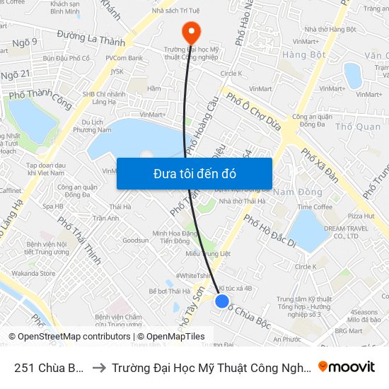 251 Chùa Bộc to Trường Đại Học Mỹ Thuật Công Nghiệp map