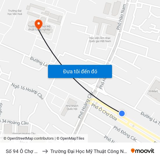 Số 94 Ô Chợ Dừa to Trường Đại Học Mỹ Thuật Công Nghiệp map