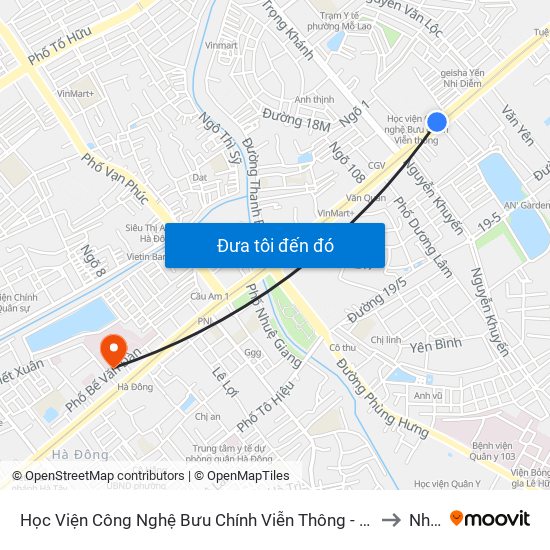 Học Viện Công Nghệ Bưu Chính Viễn Thông - Trần Phú (Hà Đông) to Nhà G map