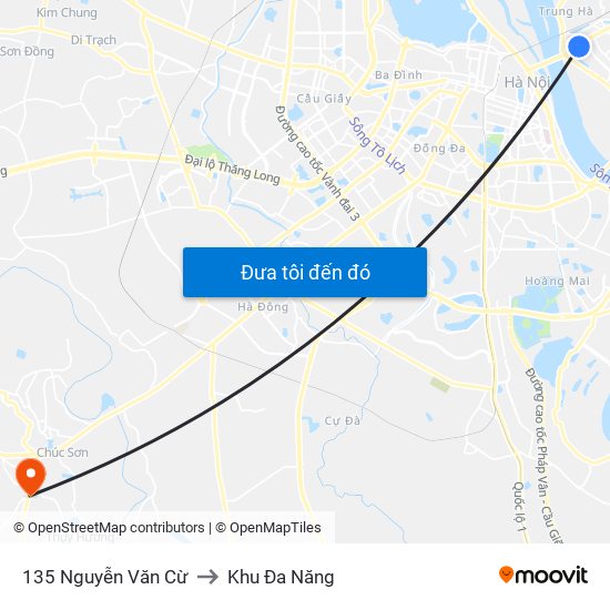 135 Nguyễn Văn Cừ to Khu Đa Năng map