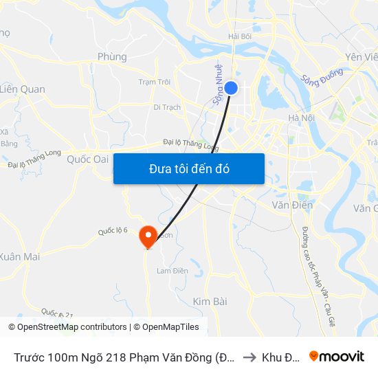 Trước 100m Ngõ 218 Phạm Văn Đồng (Đối Diện Công Viên Hòa Bình) to Khu Đa Năng map