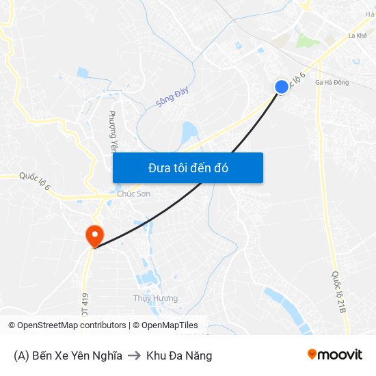 (A) Bến Xe Yên Nghĩa to Khu Đa Năng map