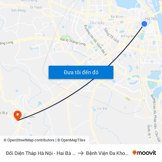 Đối Diện Tháp Hà Nội - Hai Bà Trưng (Cạnh 56 Hai Bà Trưng) to Bệnh Viện Đa Khoa Huyện Chương Mỹ map