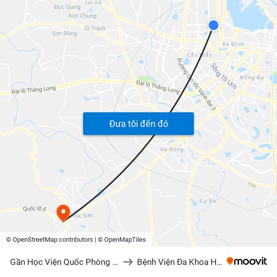 Gần Học Viện Quốc Phòng - 91 Hoàng Quốc Việt to Bệnh Viện Đa Khoa Huyện Chương Mỹ map