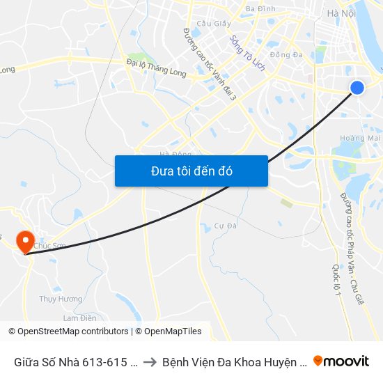 Giữa Số Nhà 613-615 Kim Ngưu to Bệnh Viện Đa Khoa Huyện Chương Mỹ map