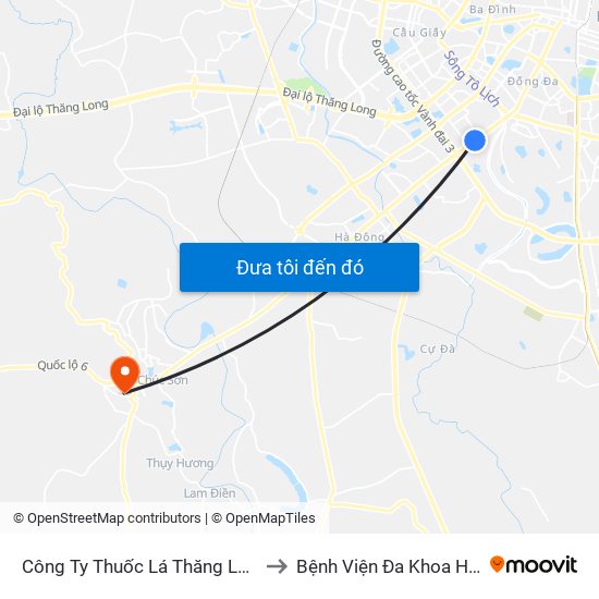 Công Ty Thuốc Lá Thăng Long - 235 Nguyễn Trãi to Bệnh Viện Đa Khoa Huyện Chương Mỹ map