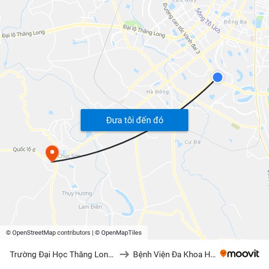 Trường Đại Học Thăng Long - Nghiêm Xuân Yêm to Bệnh Viện Đa Khoa Huyện Chương Mỹ map