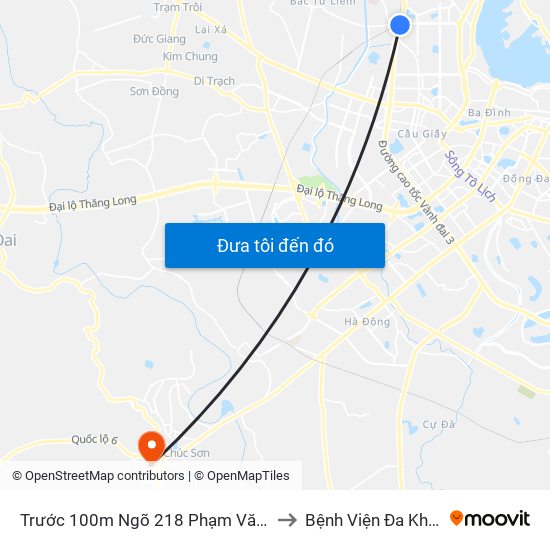 Trước 100m Ngõ 218 Phạm Văn Đồng (Đối Diện Công Viên Hòa Bình) to Bệnh Viện Đa Khoa Huyện Chương Mỹ map