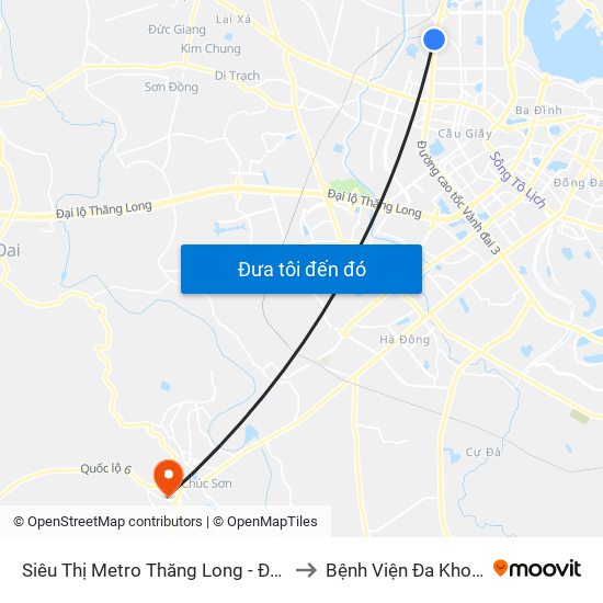 Siêu Thị Metro Thăng Long - Đối Diện Ngõ 599 Phạm Văn Đồng to Bệnh Viện Đa Khoa Huyện Chương Mỹ map