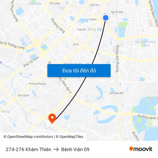 274-276 Khâm Thiên to Bệnh Viện 09 map