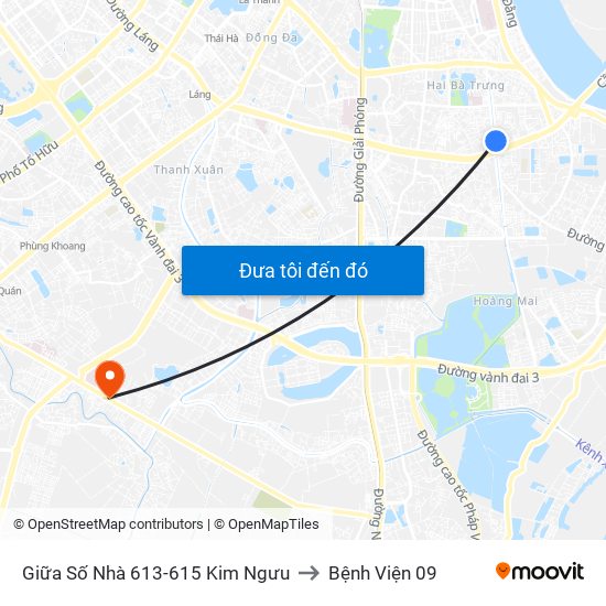 Giữa Số Nhà 613-615 Kim Ngưu to Bệnh Viện 09 map