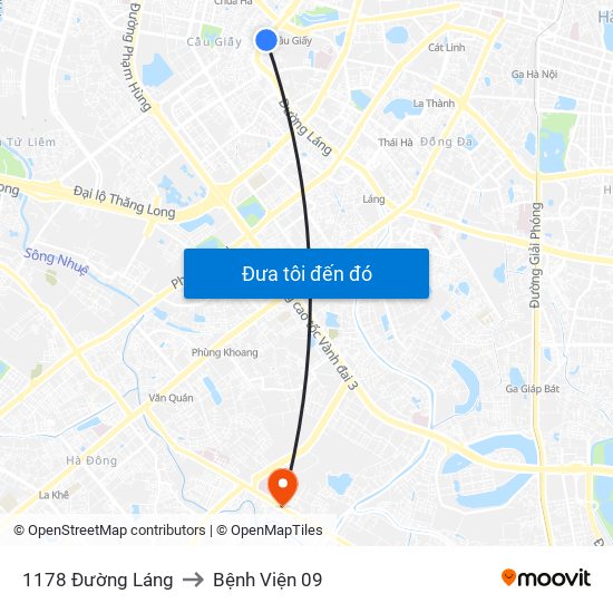 1178 Đường Láng to Bệnh Viện 09 map