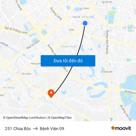 251 Chùa Bộc to Bệnh Viện 09 map