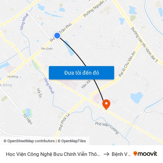 Học Viện Công Nghệ Bưu Chính Viễn Thông - Trần Phú (Hà Đông) to Bệnh Viện 09 map