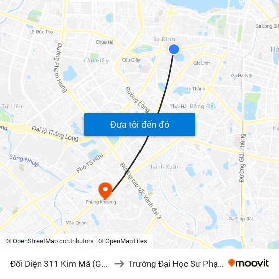 Đối Diện 311 Kim Mã (Gần Ngã 4 Kim Mã - Vạn Bảo) to Trường Đại Học Sư Phạm Nghệ Thuật Trung Ương map